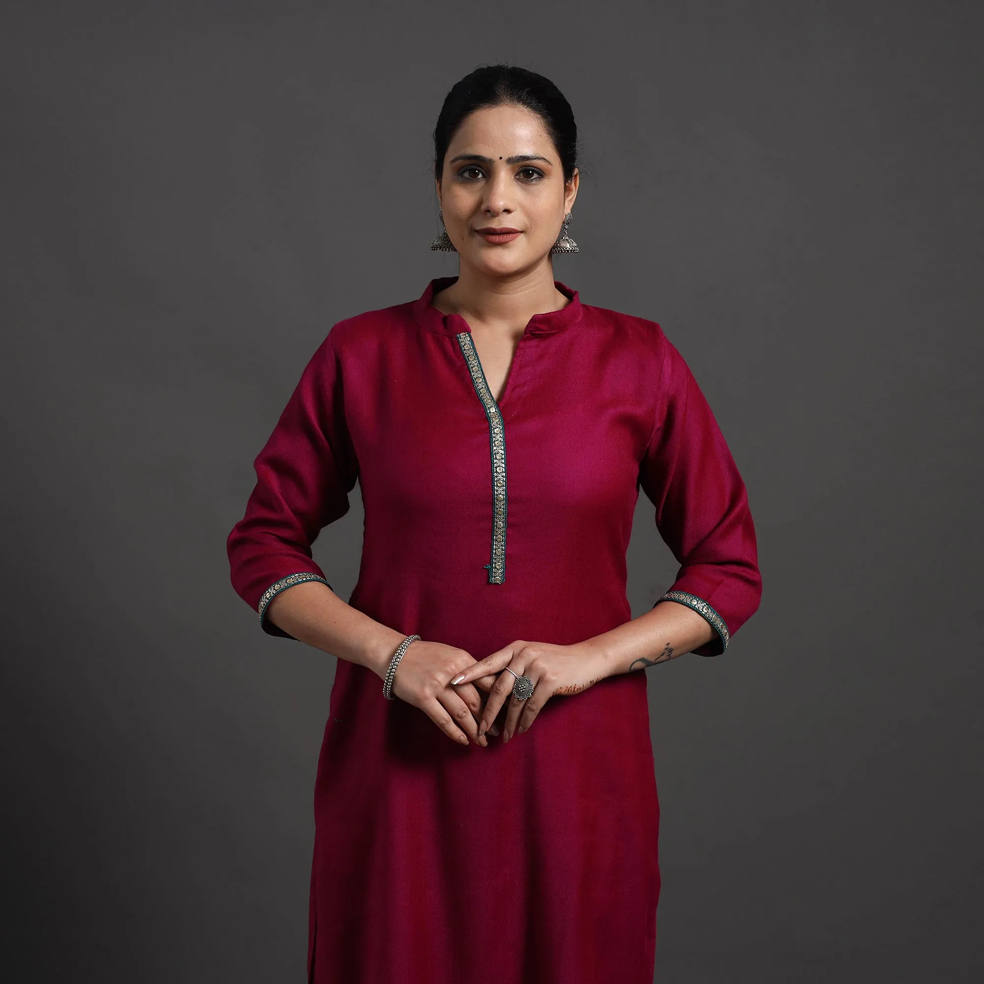 Maroon - Shinat Plain Merino Woolen Kurta