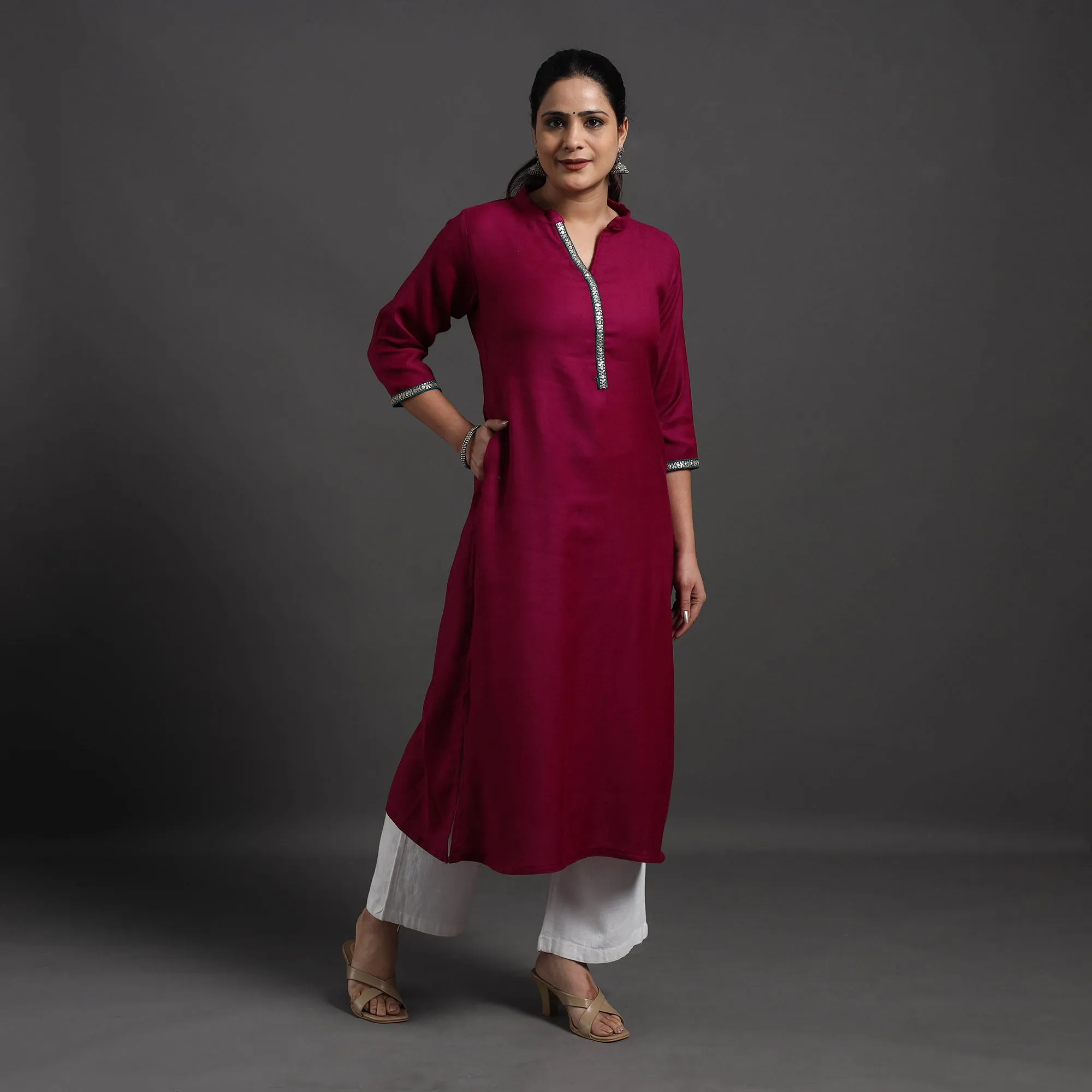 Maroon - Shinat Plain Merino Woolen Kurta