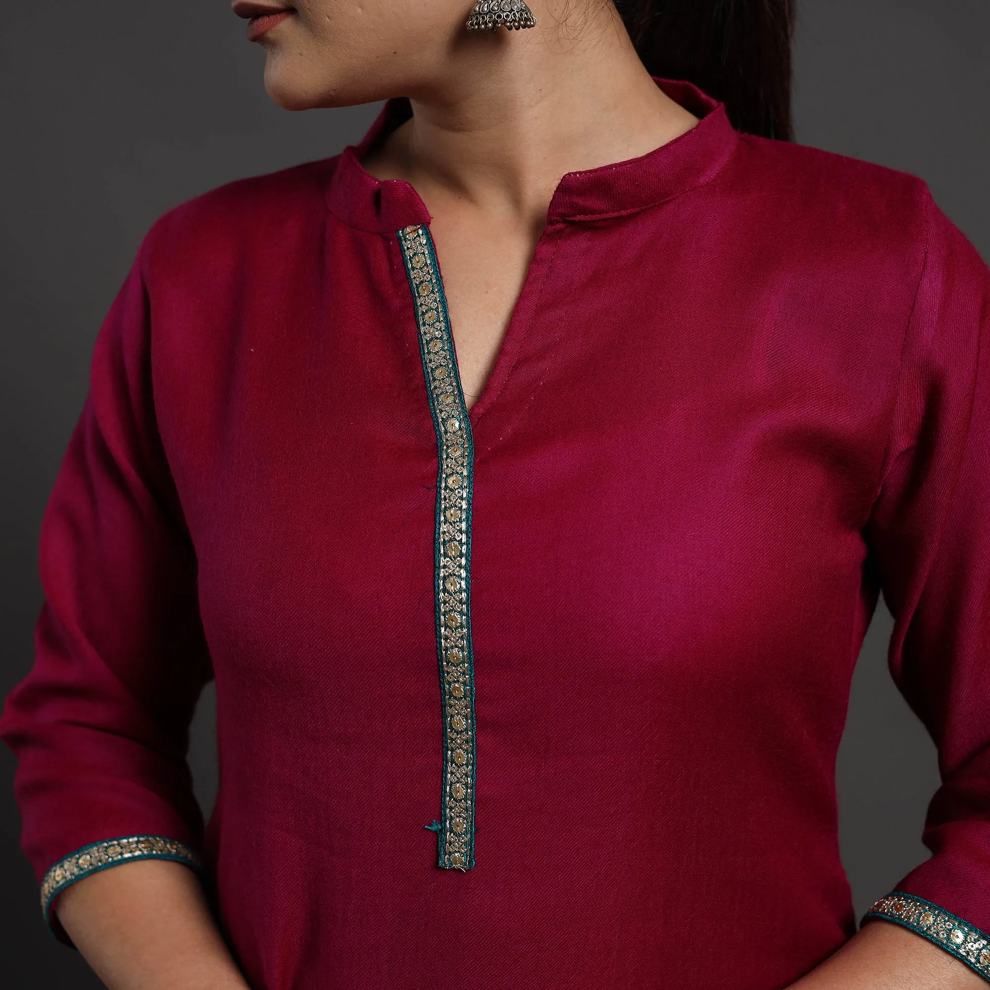 Maroon - Shinat Plain Merino Woolen Kurta