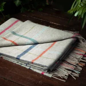Merino Lambswool Blanket Grey with Multi Colour Stripe