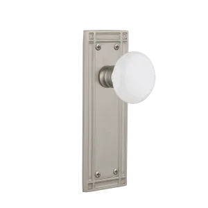 Mission Long Plate with White Porcelain Knob in Satin Nickel