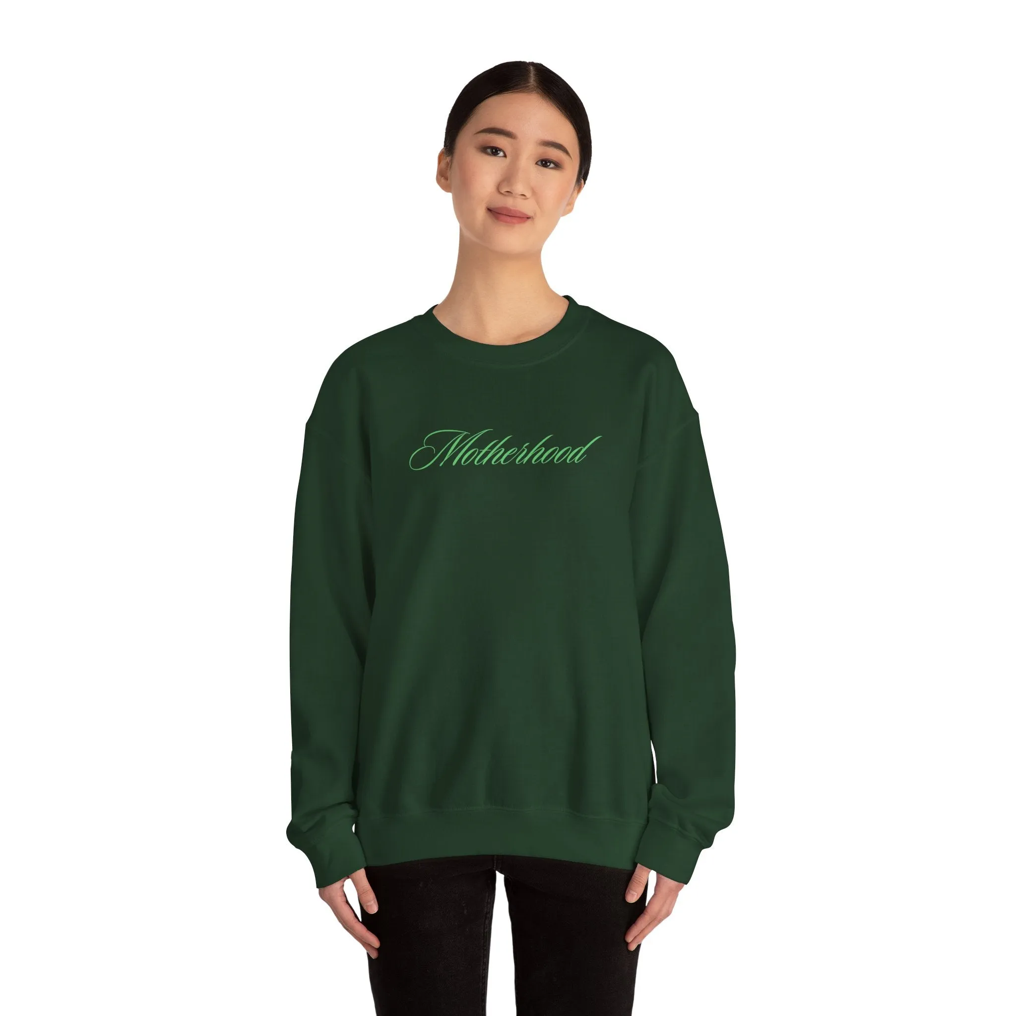 MOTHERHOOD Oversized Pullover Crewneck Sweatshirt, Gifts for Mom, Baby Shower Gifts, Green on Green, Mother's Day Gift