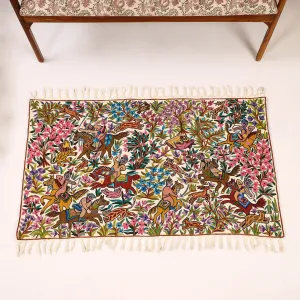 Original Chain Stitch Crewel Wool Thread Hand Embroidery Rug / Carpet (60 x 36 in)
