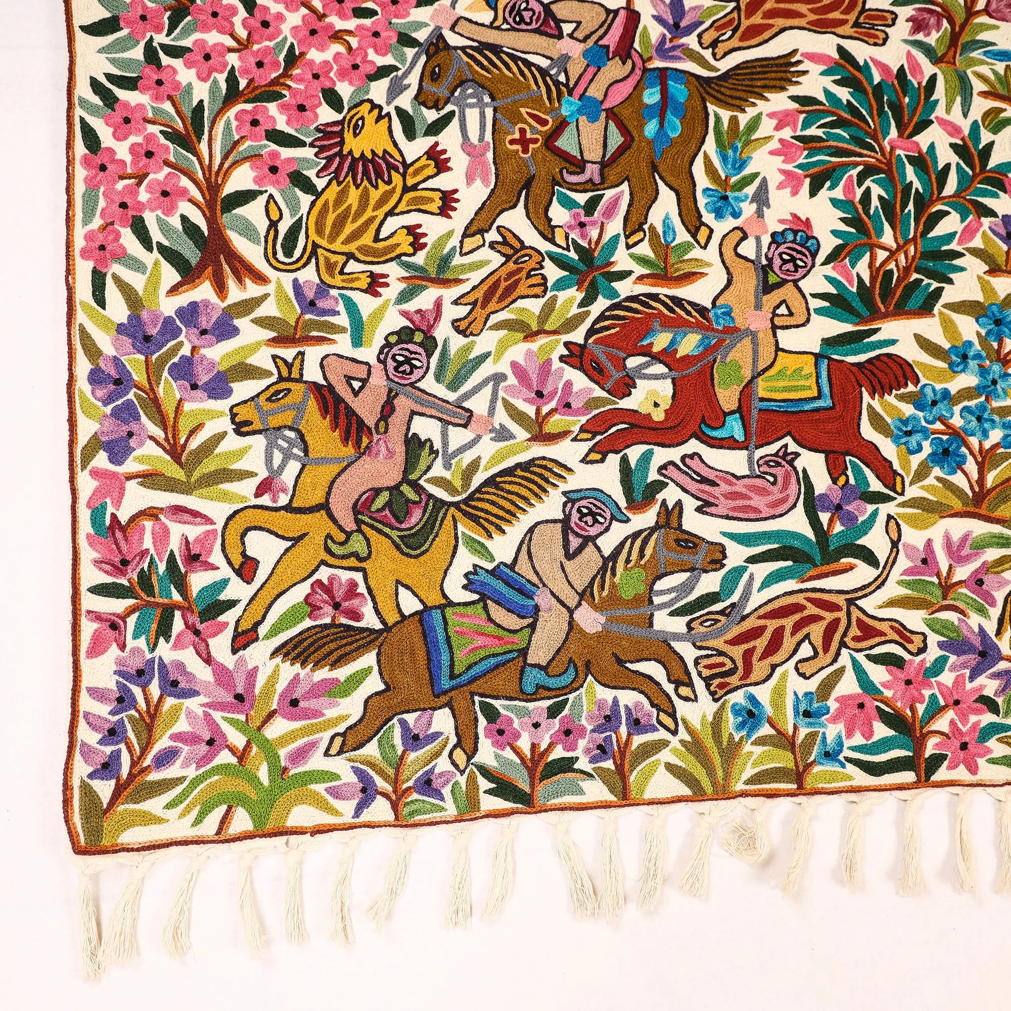 Original Chain Stitch Crewel Wool Thread Hand Embroidery Rug / Carpet (60 x 36 in)
