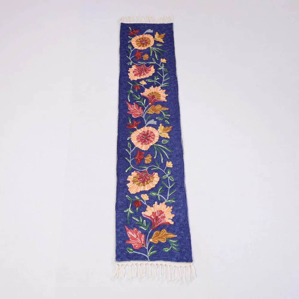 Original Chain Stitch Mulberry Silk Thread Hand Embroidery Table runner (60 x 12 in)
