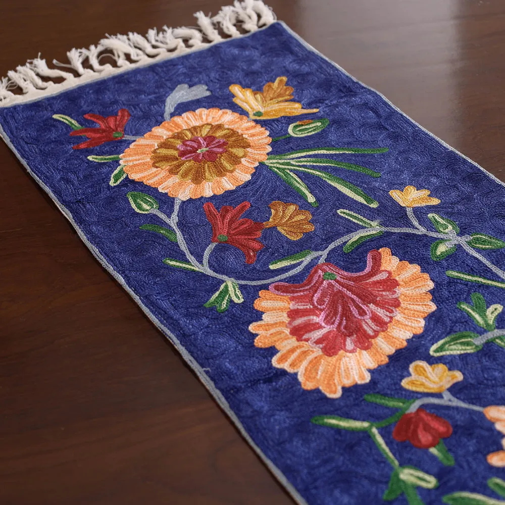 Original Chain Stitch Mulberry Silk Thread Hand Embroidery Table runner (60 x 12 in)
