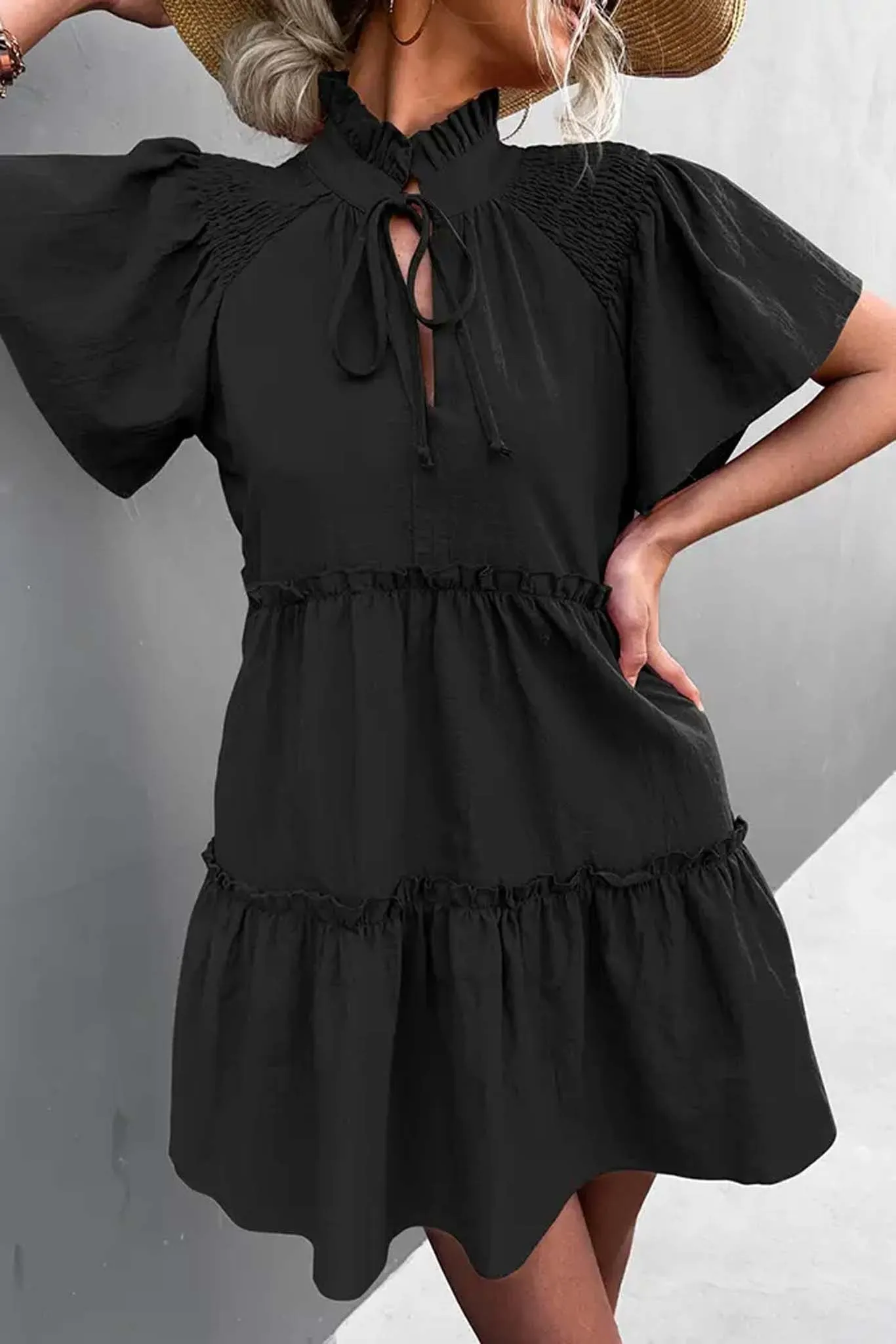 Pleated V Neck Dress
