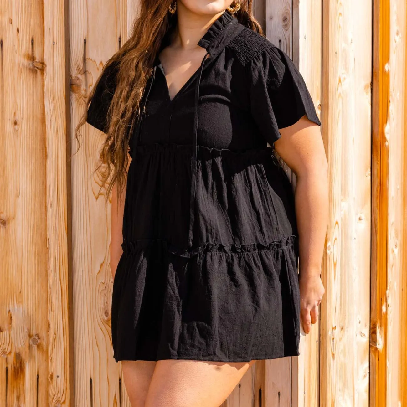 Pleated V Neck Dress