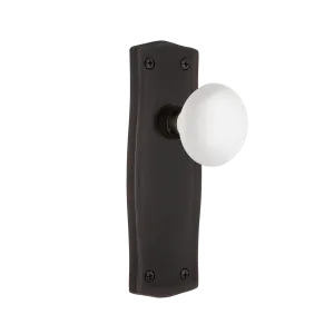 Prairie Long Plate with White Porcelain Knob in Timeless Bronze