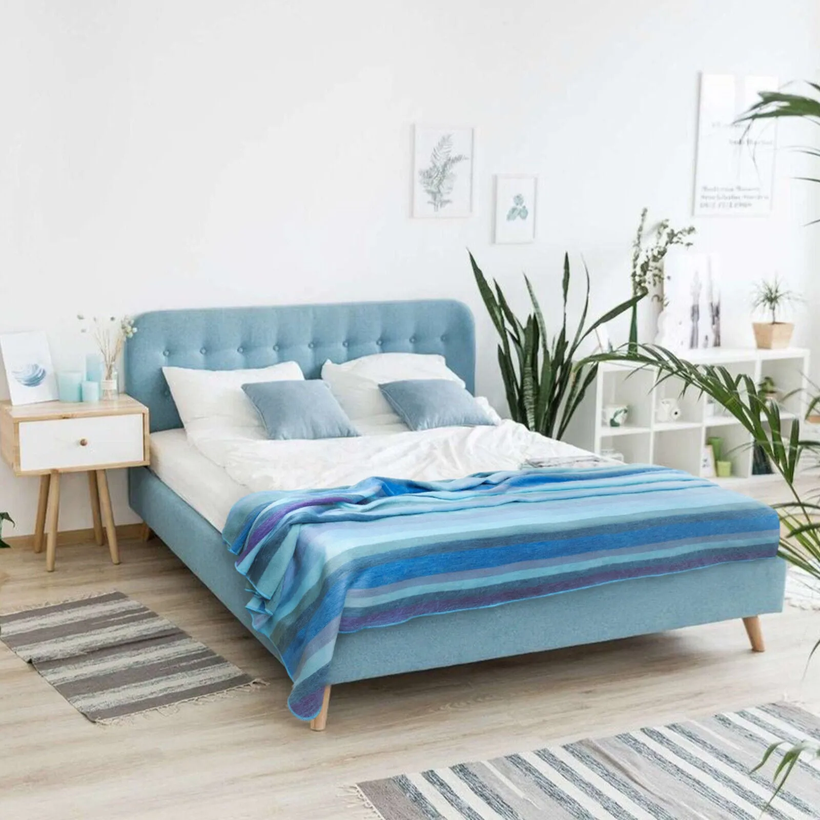 Pululahua - Baby Alpaca Wool Throw Blanket / Sofa Cover - Queen 96 x 68 in - Ocean Blue/Teal Navy