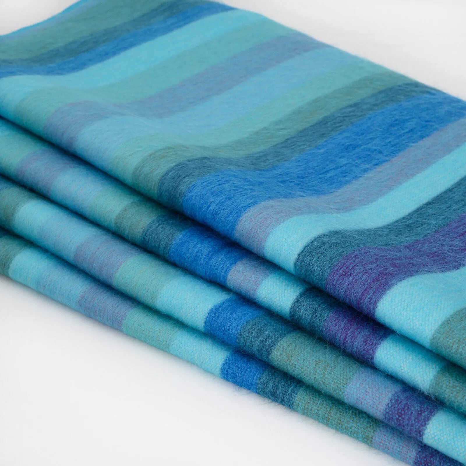Pululahua - Baby Alpaca Wool Throw Blanket / Sofa Cover - Queen 96 x 68 in - Ocean Blue/Teal Navy