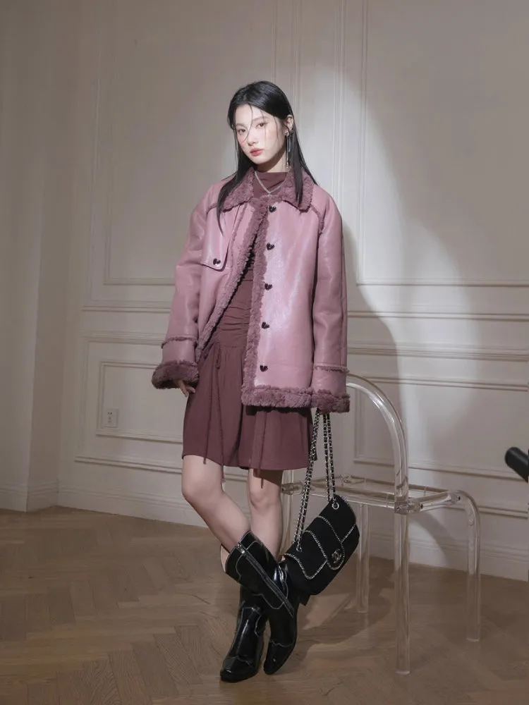 Purple fur wool jacket【s0000005835】