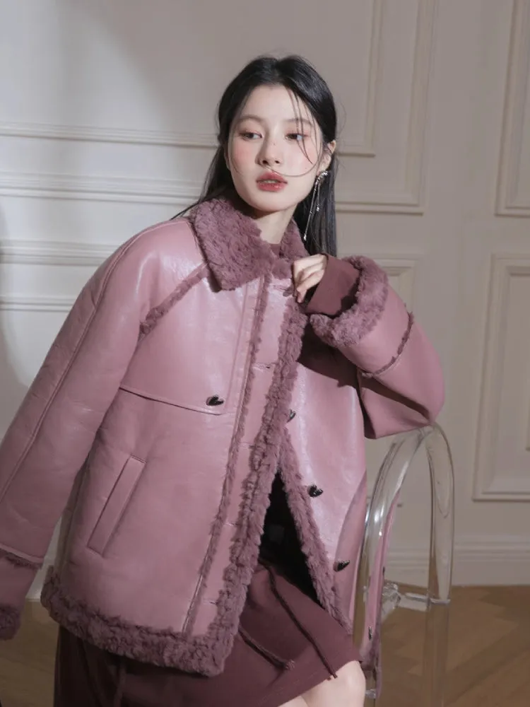Purple fur wool jacket【s0000005835】
