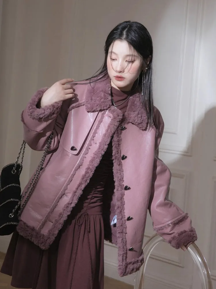 Purple fur wool jacket【s0000005835】