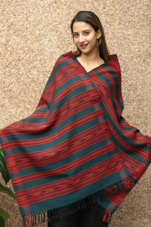 TICH Exclusive, Soft Himachal Wool Pattu Stole - Peacock Blue