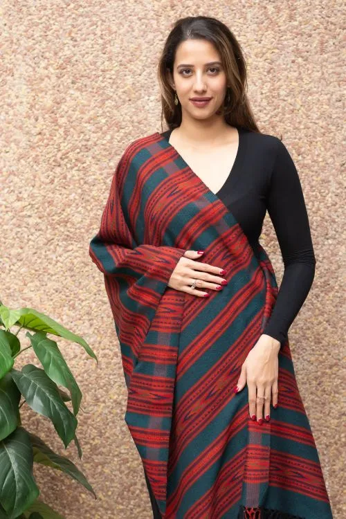TICH Exclusive, Soft Himachal Wool Pattu Stole - Peacock Blue