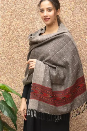 TICH Fine, Soft Himachal Wool Stole - Warm Grey Specks