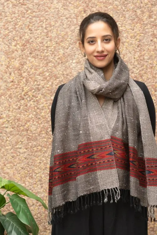 TICH Fine, Soft Himachal Wool Stole - Warm Grey Specks