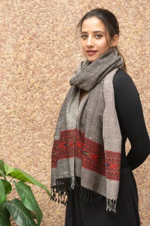 TICH Fine, Soft Himachal Wool Stole - Warm Grey Specks