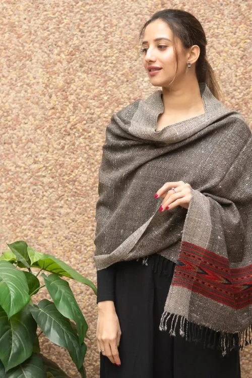 TICH Fine, Soft Himachal Wool Stole - Warm Grey Specks