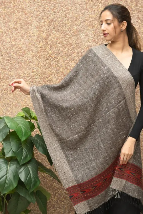TICH Fine, Soft Himachal Wool Stole - Warm Grey Specks