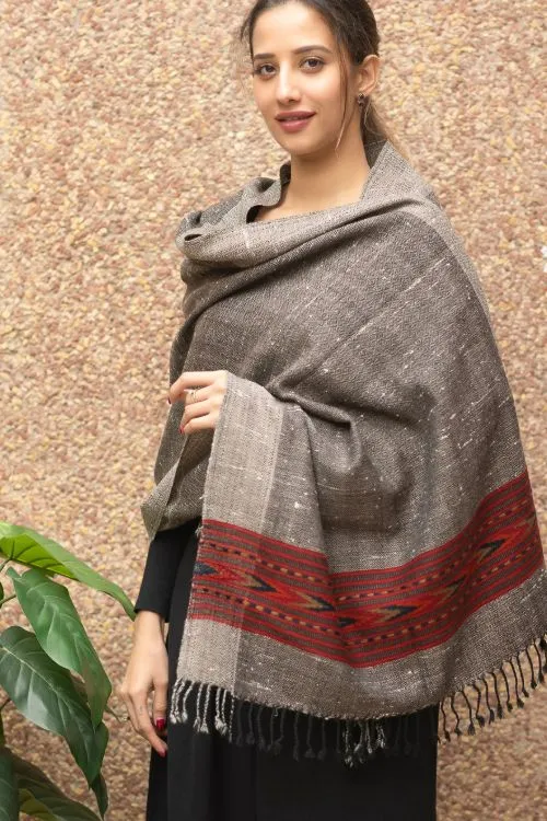 TICH Fine, Soft Himachal Wool Stole - Warm Grey Specks