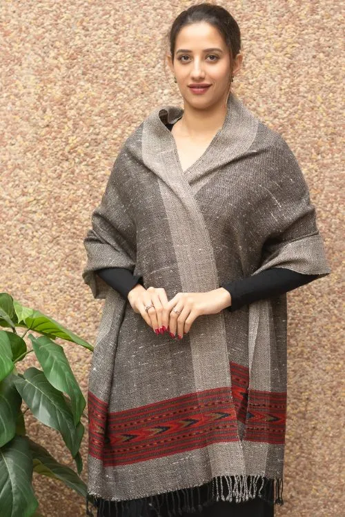 TICH Fine, Soft Himachal Wool Stole - Warm Grey Specks