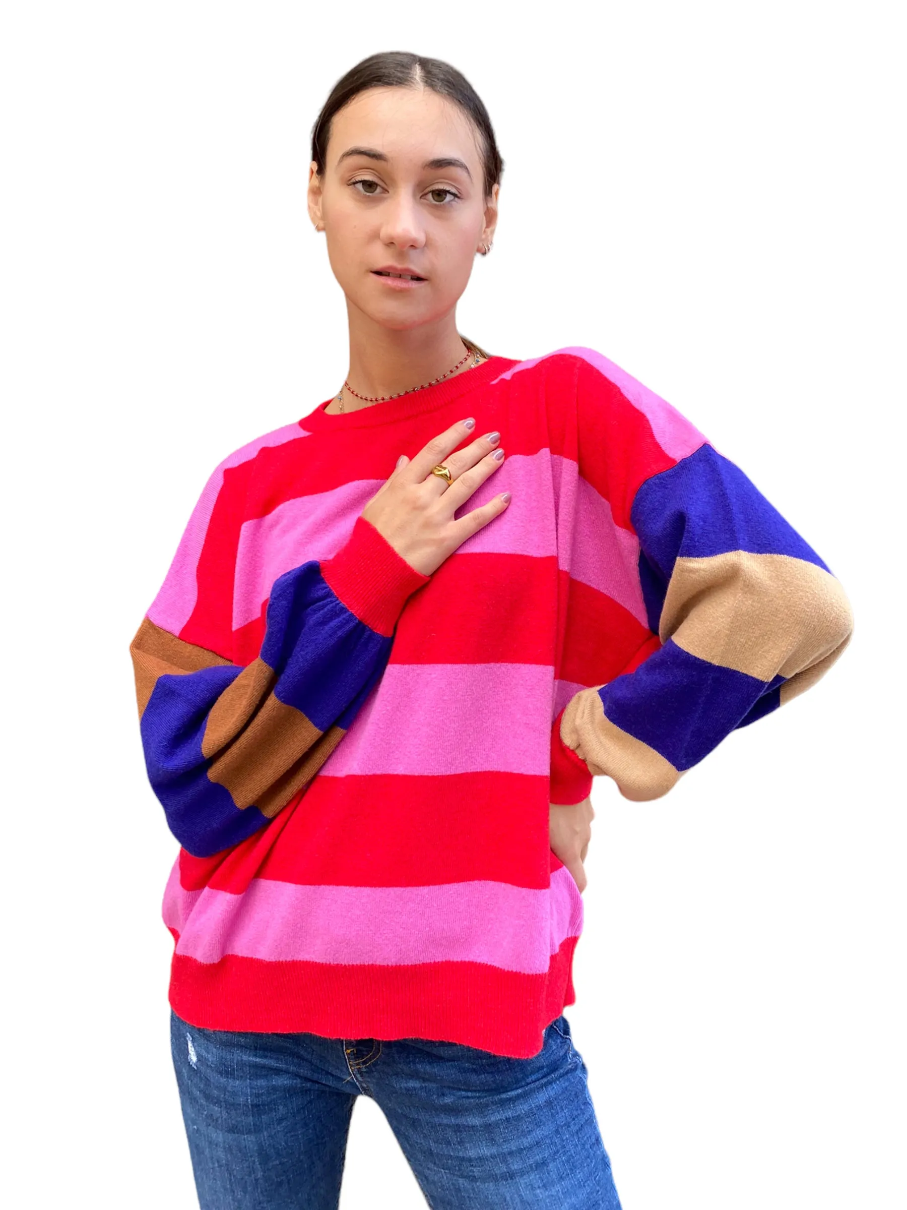 Vicolo red/ fuchsia lines pullover
