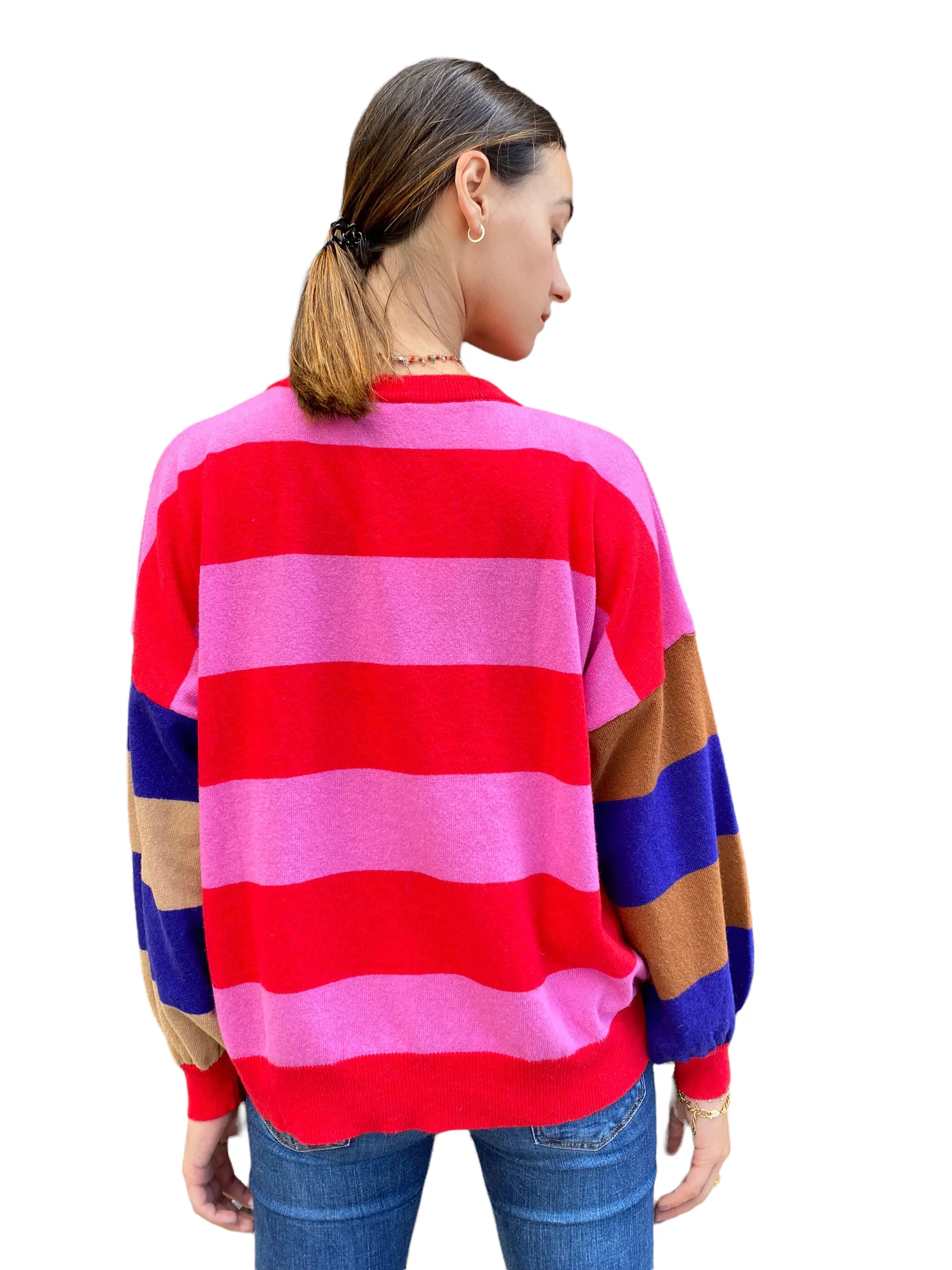 Vicolo red/ fuchsia lines pullover