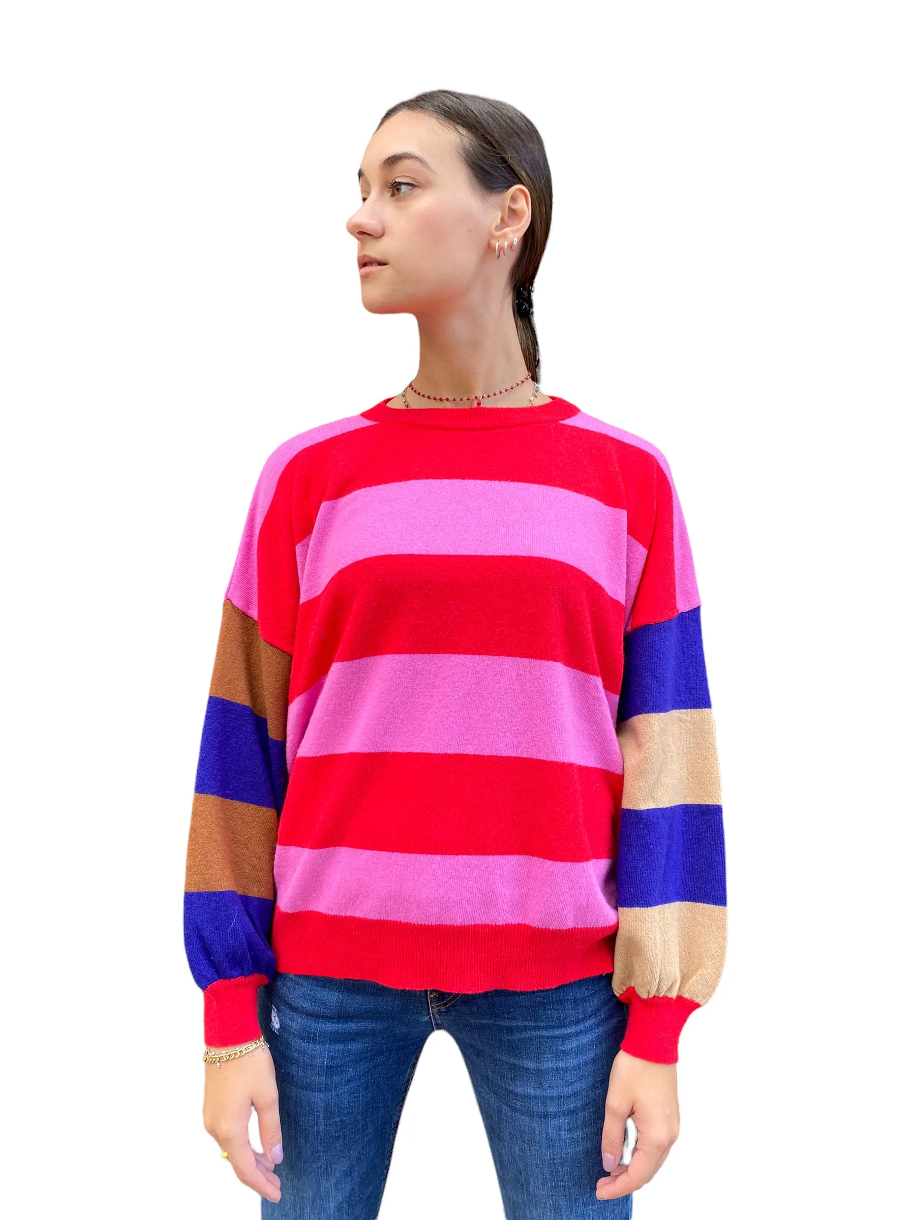 Vicolo red/ fuchsia lines pullover