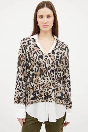 White & Beige Printed Shirt Sweater