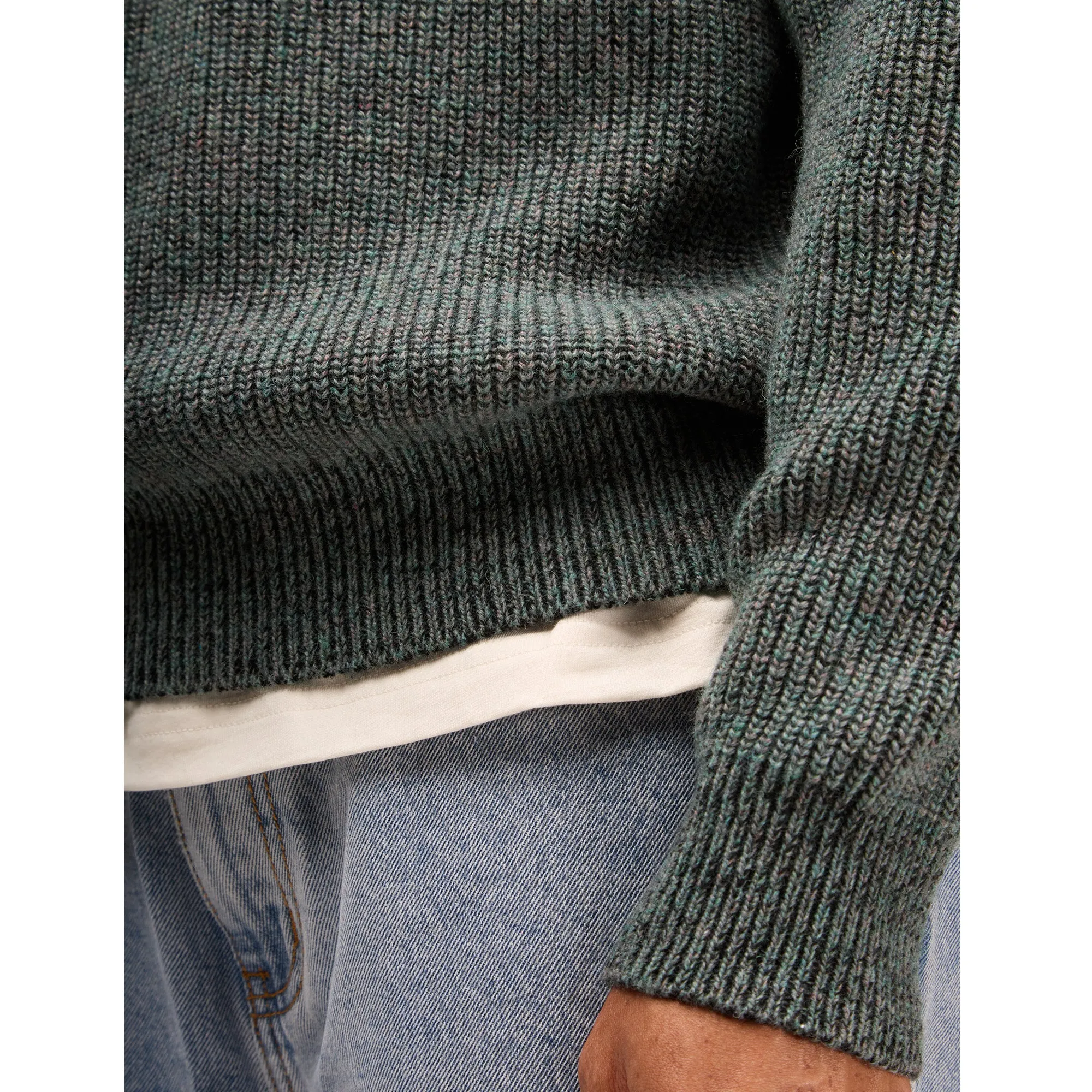 Wool Contrast Rib Crewneck Sweater