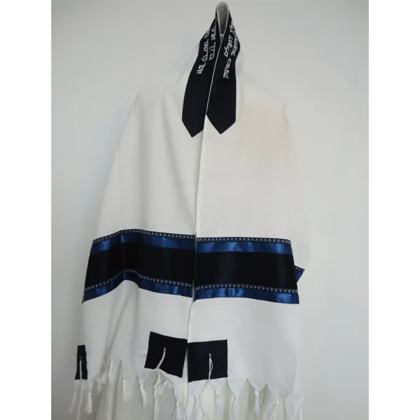 Wool with Zig Zag Pattern Ribbon Bar Mitzvah Tallit Set, Tzitzit Jewish Prayer Shawl, Modern Tallits
