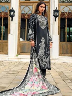 Woolen Unstitched Black Grey Winter Suit Dress Material with Zari Work
